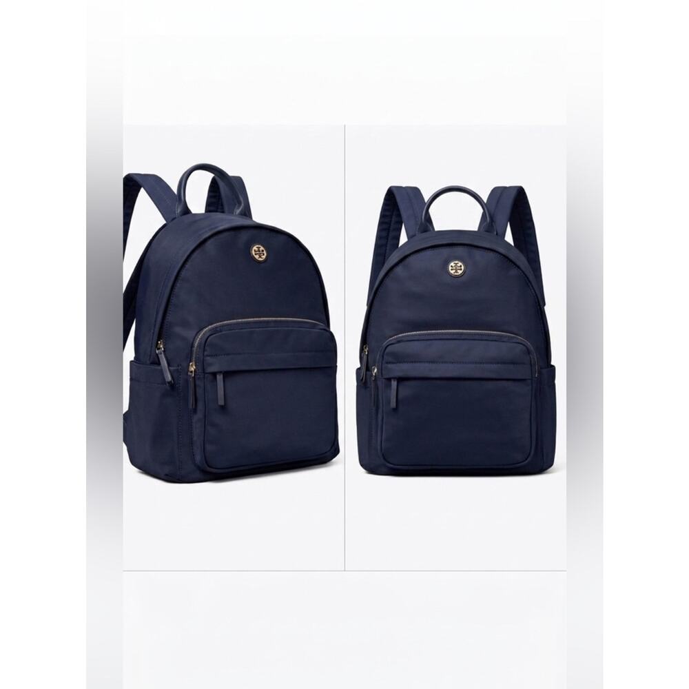 Tory Burch Navy Nylon Zip Front Backpack